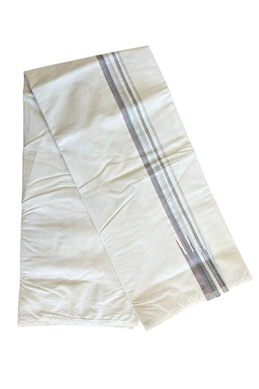 SHORT DHOTI SPECIAL! Kaitharikada.com - 19% Discount! Balaramapuram Double Off white - (Unbleached) Mundu/Dhoti - 100X100 - 1 inch Puliyilakkara Maroon & Black Striped Chutty Kara - 2KK5080ASH