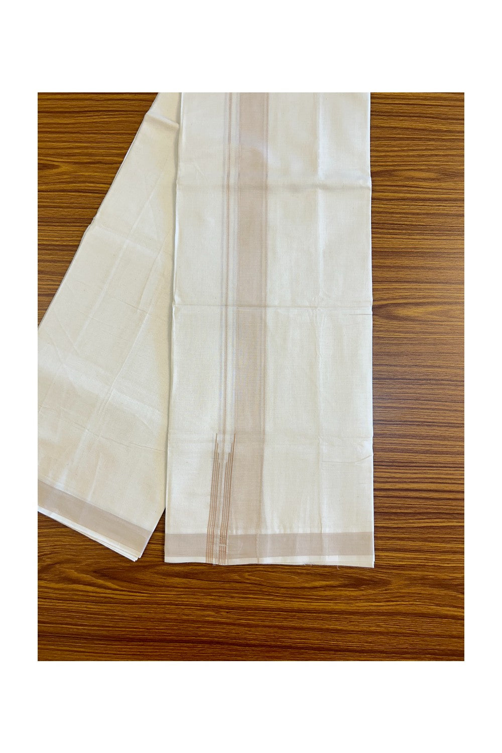 ONAM OFFER 22%! KaithariKada Exclusive 100% PREMIUM Cotton OFF WHITE (Unbleached) Double Dhoti/Mundu- Cotton Light Cream Kara Printed Striped Chutty - 2KK426MC