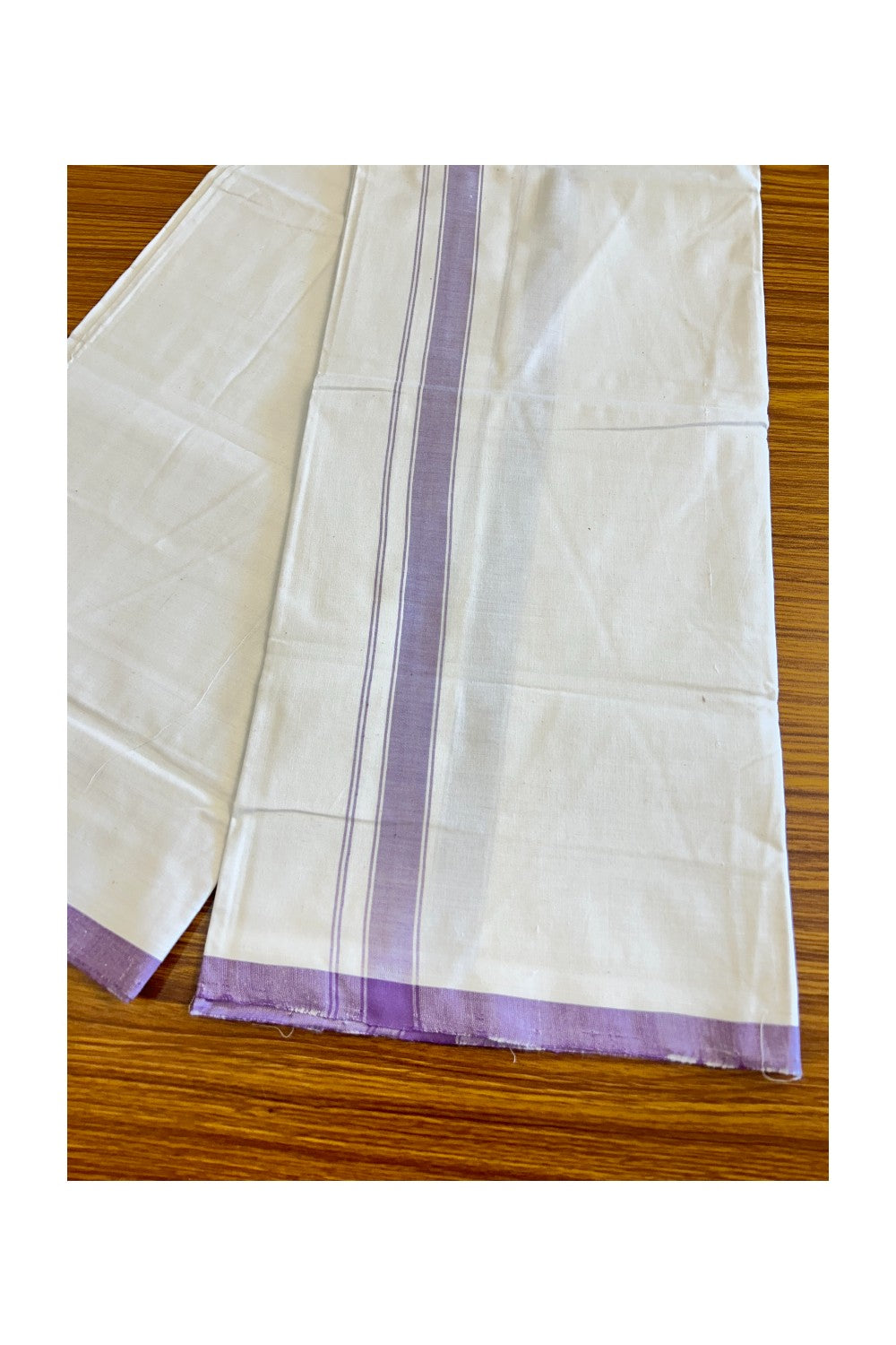 Ultimate HANDLOOM-19% Discount! - Kaitharikada Kalamachal-Government Sealed HALLMARKED-100% PURE COTTON! (80x80) Twisted Thread- Light WHITE SINGLE Mundu / Dhoti - 1.5inch Violet Striped Kara - 2KK478KAL