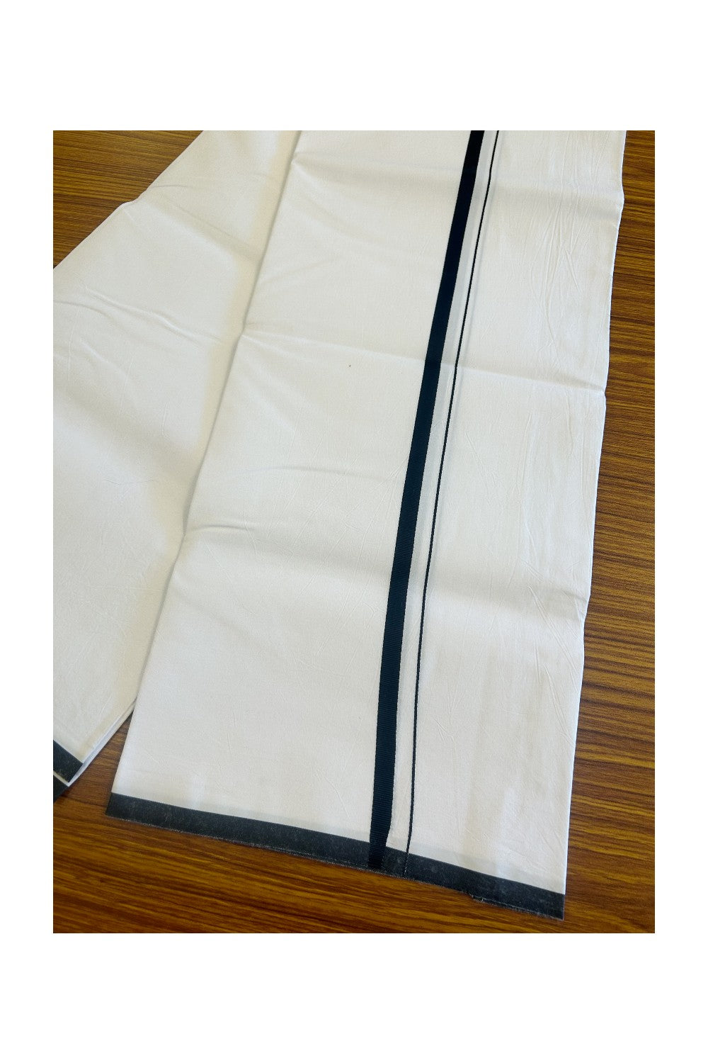 10% DISCOUNT !! KaithariKada Balaramapuram 100%  COTTON SINGLE PURE WHITE Mundu/Dhoti 100x100 (40s) - 0.75 inch Black kara - 3KK481ASH