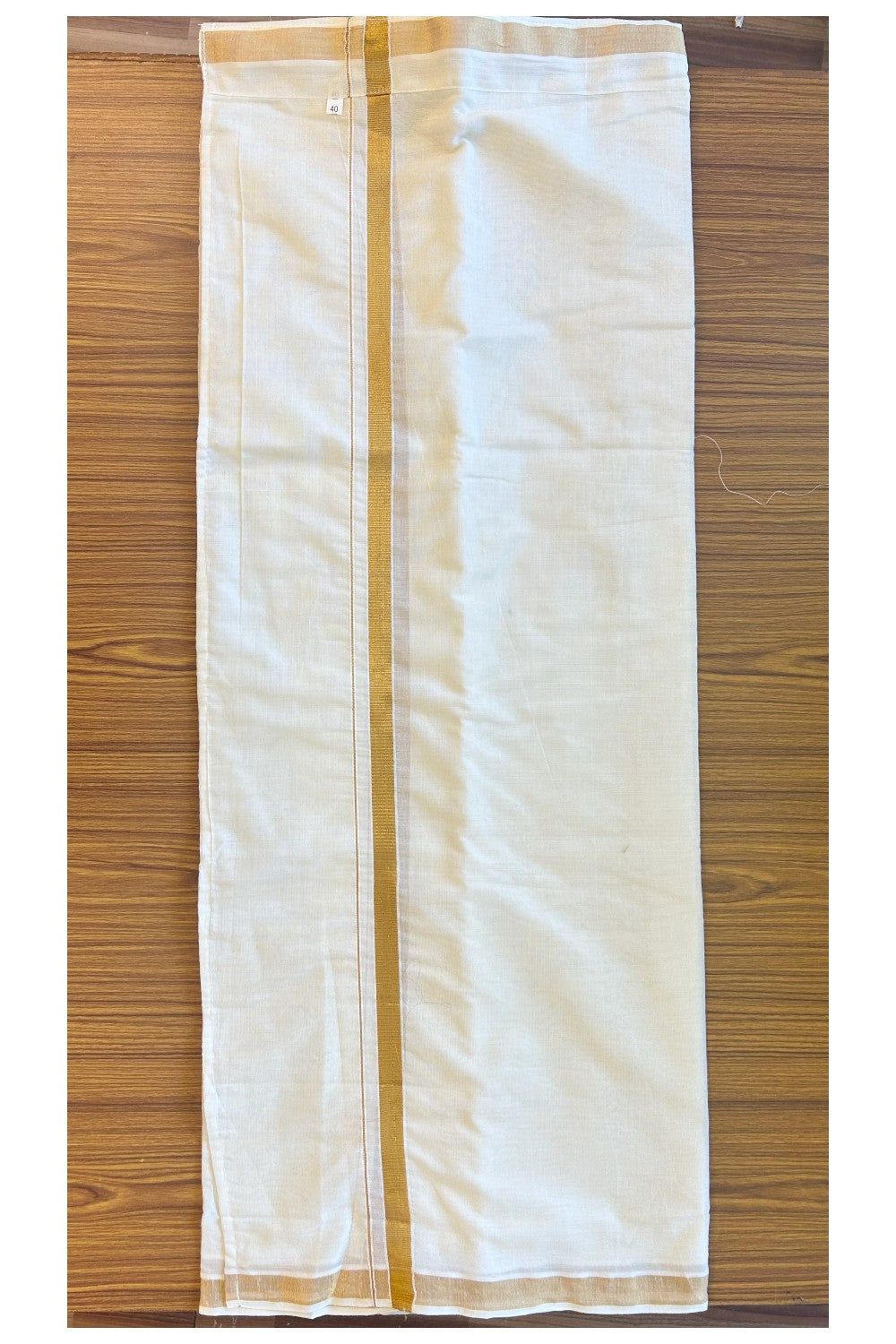 KaithariKada Balaramapuram 100% Pure Cotton SINGLE Off white VELCRO Mundu/Dhoti  - 1.5inch Gold Kasavu kara - 2KK5016KK