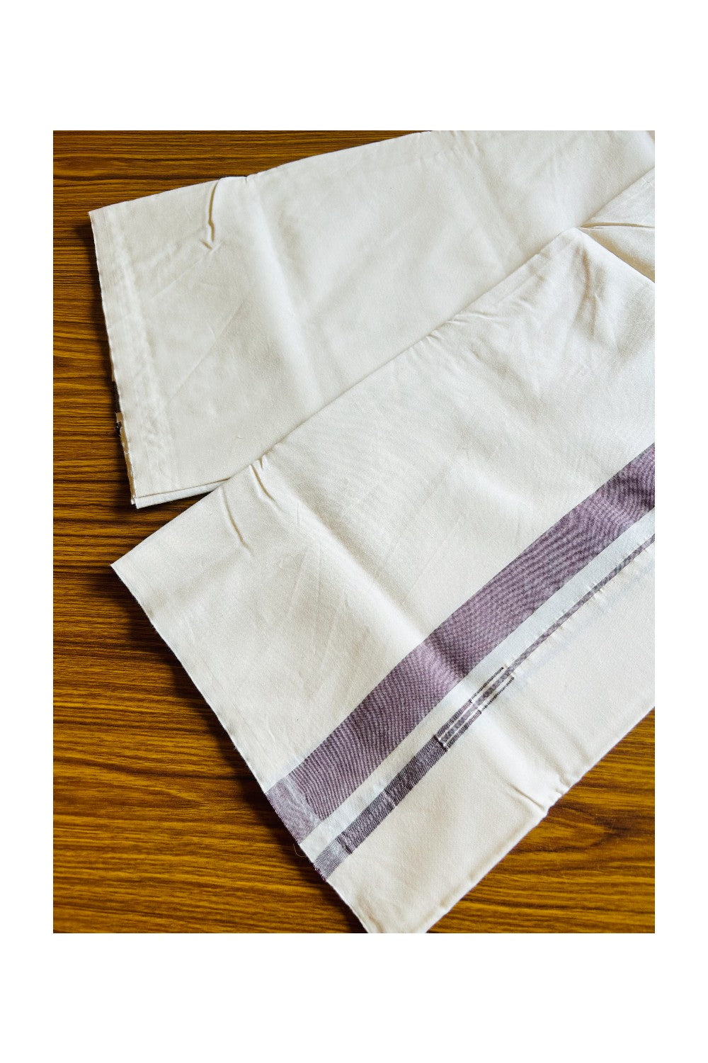 19% DISCOUNT ! KaithariKada Balaramapuram 100% COTTON SINGLE OFF WHITE Mundu/Dhoti-Twisted 100s Thread- 1.75 inch Wine Maroon Puliyilakkara Chutty- 2KK5042ASH