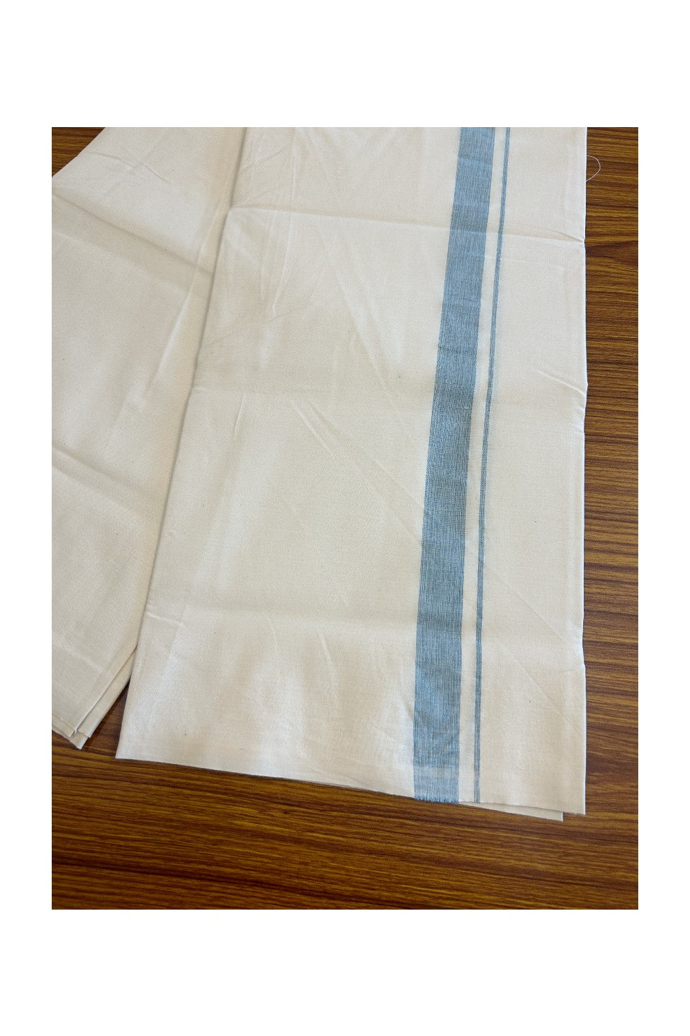 20% DISCOUNT ! KaithariKada Balaramapuram 100% COTTON SINGLE OFF WHITE - (Unbleached) Mundu/Dhoti-Twisted 100s Thread- 1.5 inch Shaded Peacock Green Kara (2 metre / 4 muzham)- 2KK5030ASH