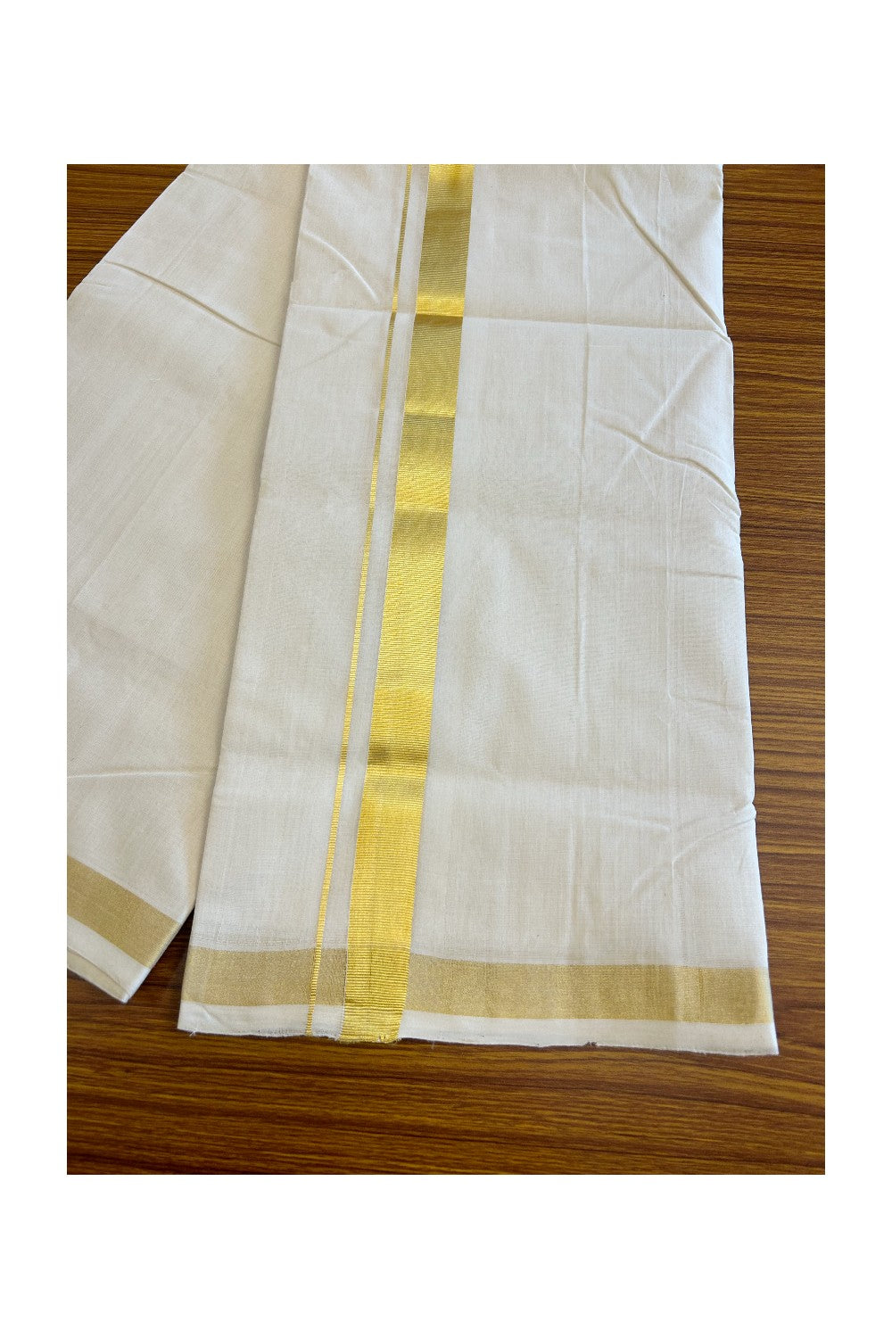 21 % DISCOUNT ! KaithariKada HANDLOOM Unakkupaav Balaramapuram - 100% PURE Cotton Off White Double Mundu/Dhoti - 1.5 INCH KASAVU KARA - 2KK5033KK