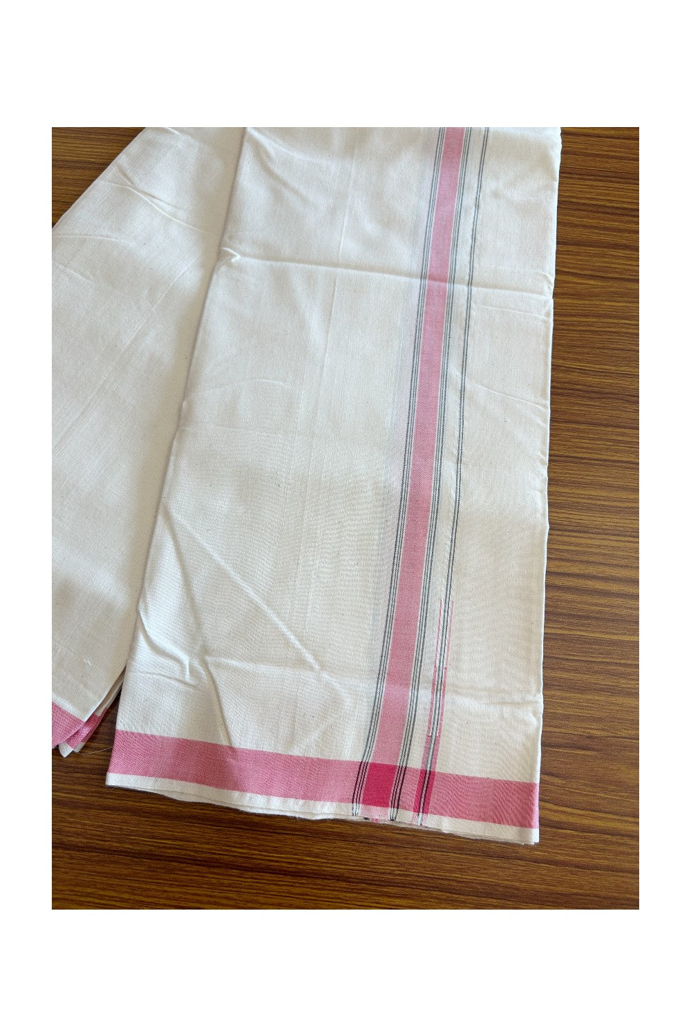 32% Discount ! KaithariKada 100% Cotton Balaramapuram HANDLOOM Single Mundu/Dhoti - Off White - (Unbleached) - 1 inch Puliyilakkara  Pink Chutty & Black Stripes Kara - 2KK5065KK