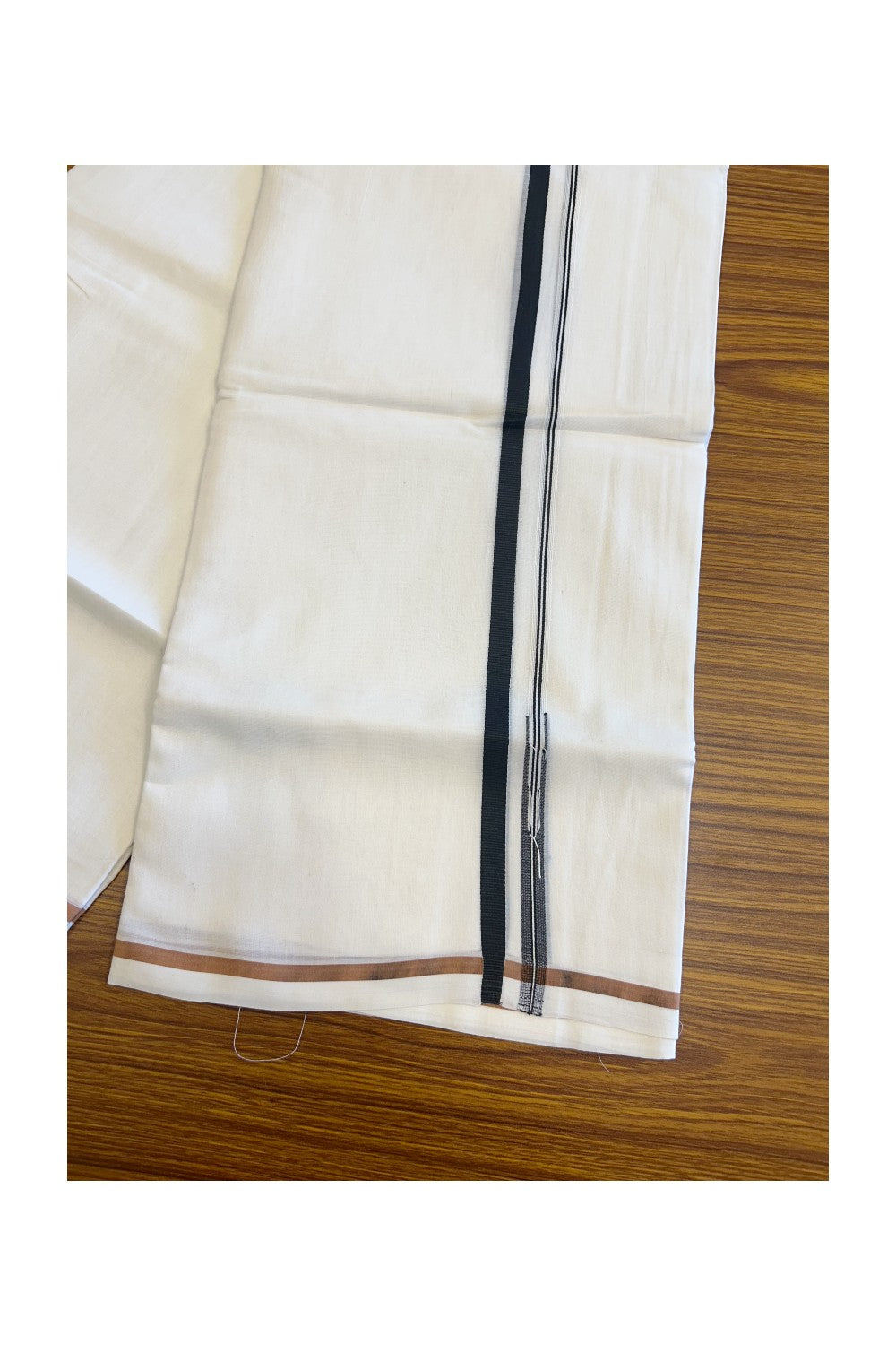 19% DISCOUNT!!  KaithariKada Balaramapuram 100% Cotton PURE WHITE Double Mundu/Dhoti-100x100 1 cm Puliyilakkara Black Chutty Kara - 2KK5066KK