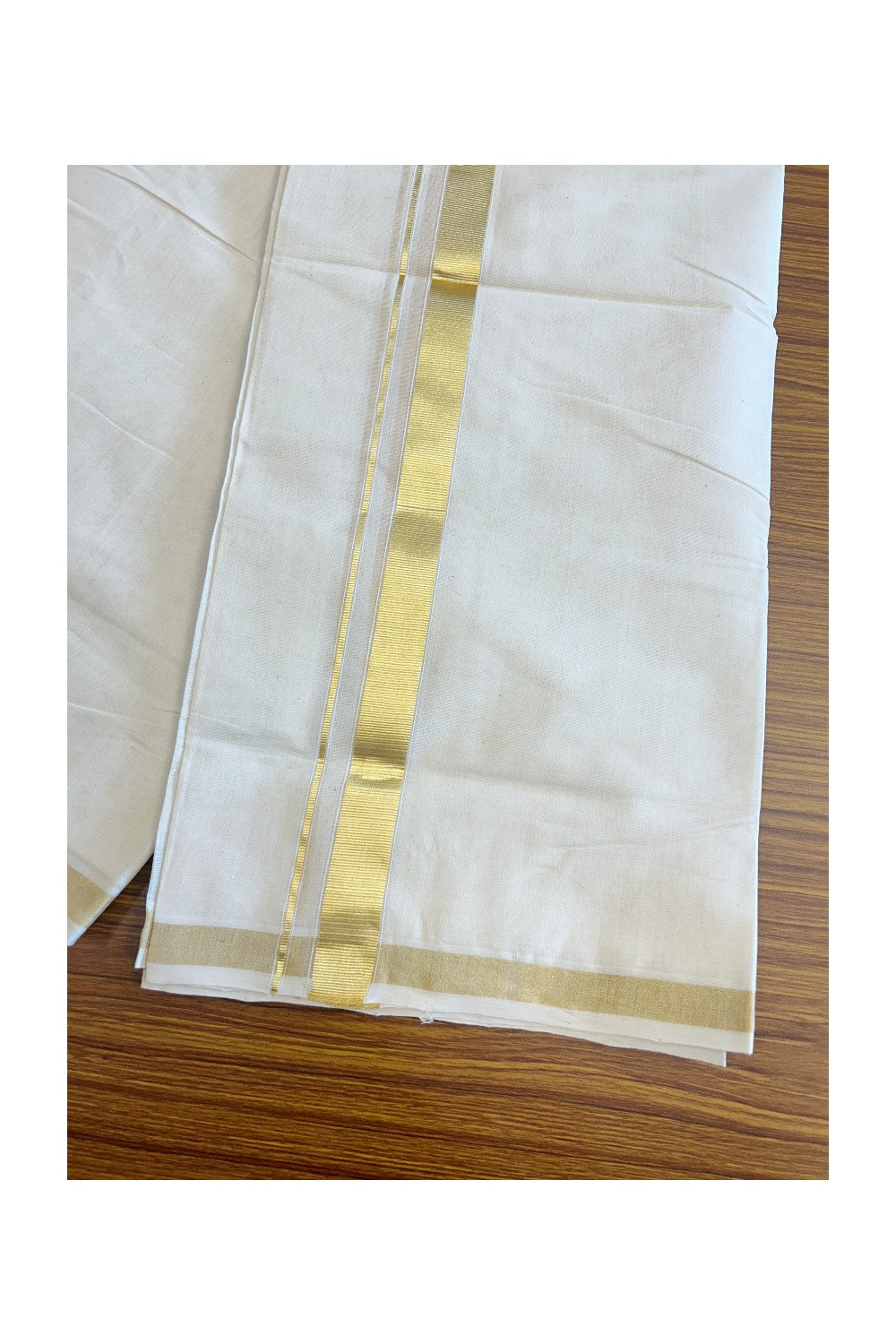 19% Discount !! KaithariKada HANDLOOM millpaav Balaramapuram - 100% PURE Cotton OFF White Double - (Unbleached)  Mundu/Dothi - 1.75  inch Kasavu Kara 4.5 Meters (10 Muzham) - 2KK5081RAM