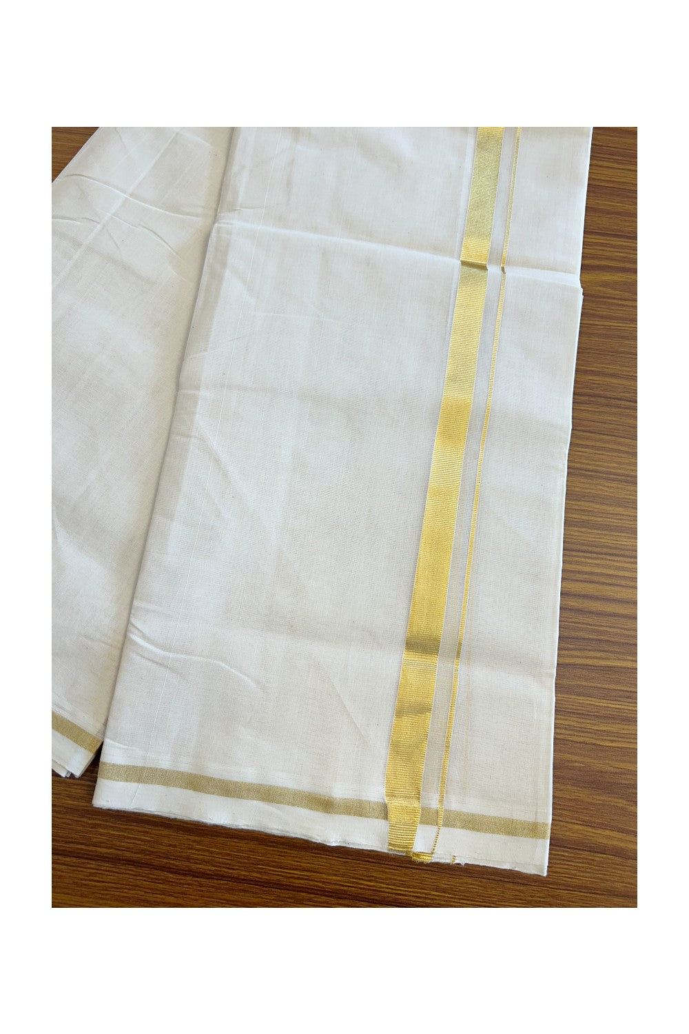 19% Discount !! KaithariKada HANDLOOM Millpaav Balaramapuram - 100% PURE Cotton Off white (Unbleached) Double Mundu/Dhoti - 1.25 inch Kasavu Kara - 2KK5082RAM