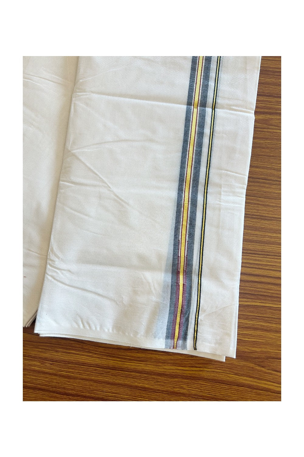 SHORT DHOTI SPECIAL! Kaitharikada.com - 19% Discount! Balaramapuram Double Off white - (Unbleached) Mundu/Dhoti - 100X100 - 1 inch Kara & 45 inches Height Puliyilakkara Chutty Kasavu Black & Maroon Kara - 2KK5088ASH