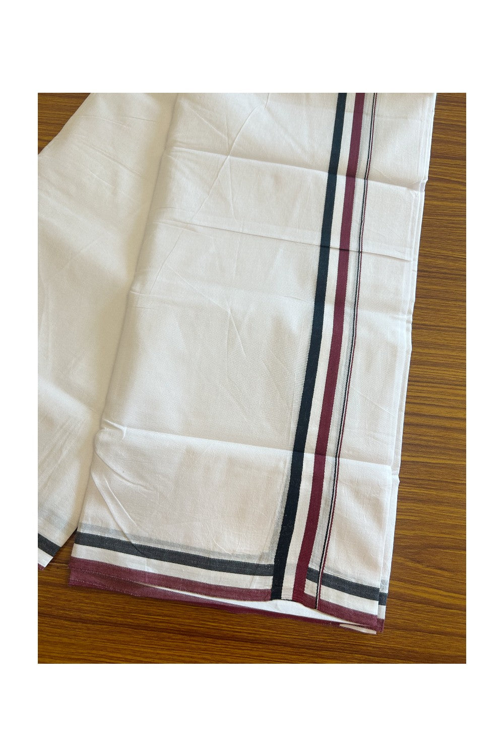 ADMK VESHTI - 19% DISCOUNT! KaithariKada 100% Cotton Pure white Double Mundu/Dhoti - 100X100 - 1.25 inch Black White & Maroon kara - 2KK5102ASH