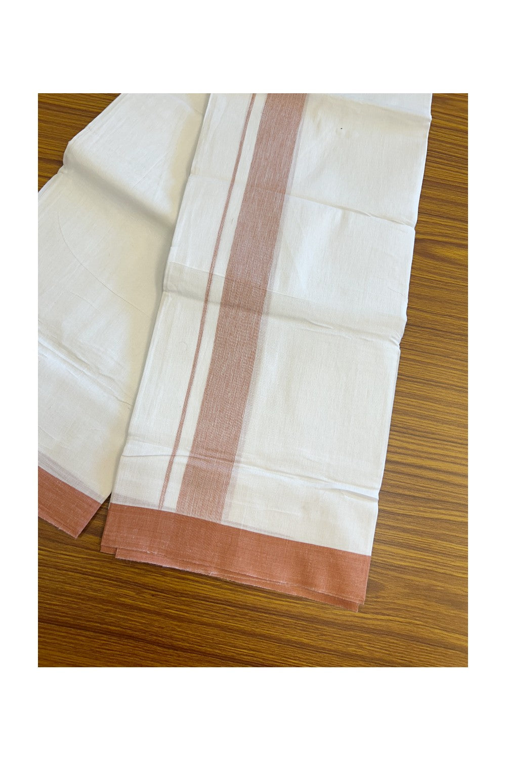 Linen Dhoti NEW! 20% Discount from Kaitharikada.com - Double Mundu/Dhoti 80x90 Thread PURE WHITE - Pure Cotton + Linen - 2.25 Inch Dark Brown Shaded Kara- 20KK5115THI