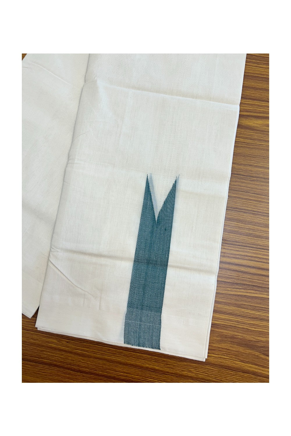 37% Discount !! KaithariKada HANDLOOM Unakkupaav Balaramapuram - 100% PURE Cotton Off White - (Unbleached) Double Mundu/Dhoti - 100x100 - 1.75 Inch Green Chutty Kara- 2KK5141ABH