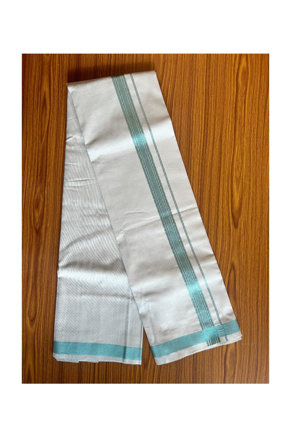 NEW! Kaitharikada Special - Pure Silk Men's Shirt & Set -Light Blue Green Full Sleeve shirt and Light Blue Green Dhothi with Blue Green Kasavu Kara- 2KK6003SAR