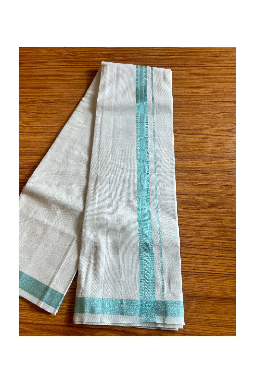 NEW! Kaitharikada Special - Pure Silk Men's Shirt & Set -Light Blue Green Full Sleeve shirt and Light Blue Green Dhothi with Blue Green Kasavu Kara- 2KK6003SAR