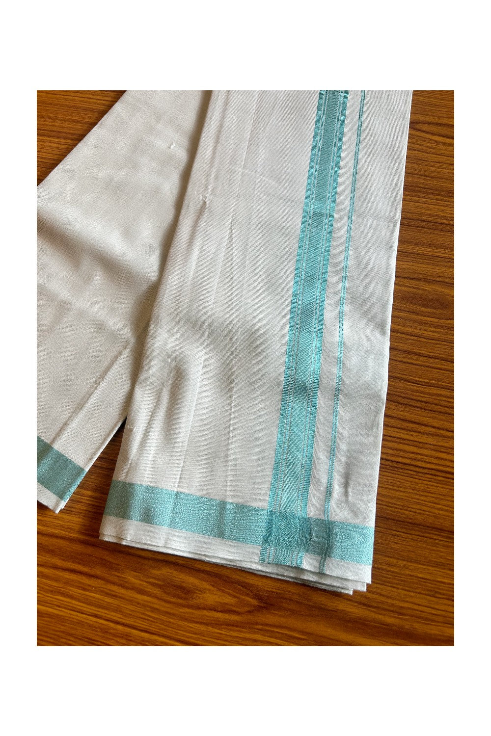 NEW! Kaitharikada Special - Pure Silk Men's Shirt & Set -Light Blue Green Full Sleeve shirt and Light Blue Green Dhothi with Blue Green Kasavu Kara- 2KK6003SAR