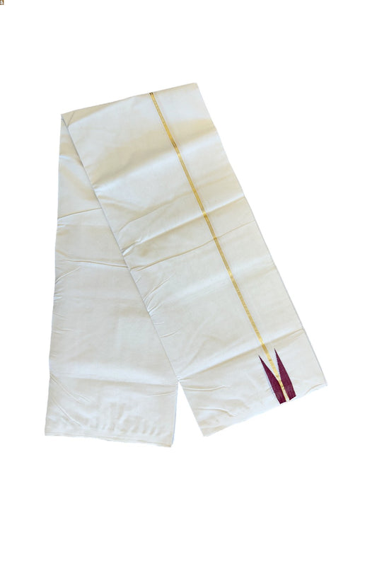 21% DISCOUNT!! KaithariKada HANDLOOM Millpaav Balaramapuram - 100% PURE Cotton OFF White (Unbleached) Double Mundu/Dothi -  Kasavu maroon Puliyilakkara chutty  - 20KK114ASH