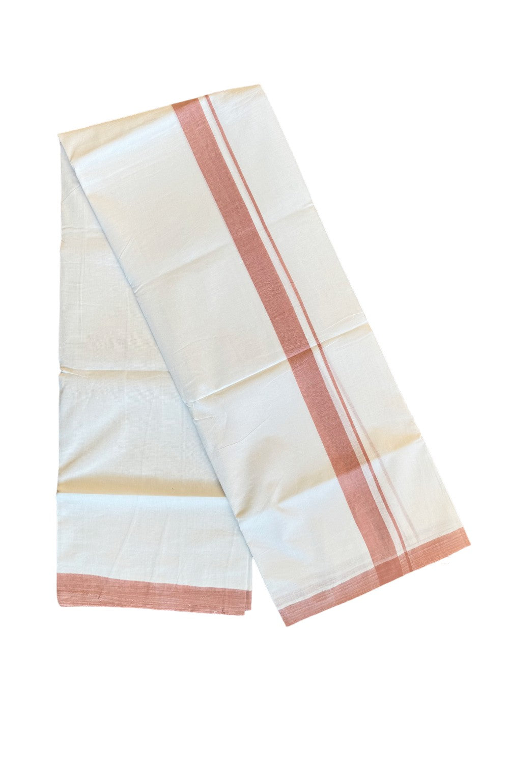 24% Discount! KaithariKada Balaramapuram Handloom 100% Millpaav Cotton Double Mundu/Dhoti Pure white - 100x100 Orange peach Mulloth Border - 20KK404RAM