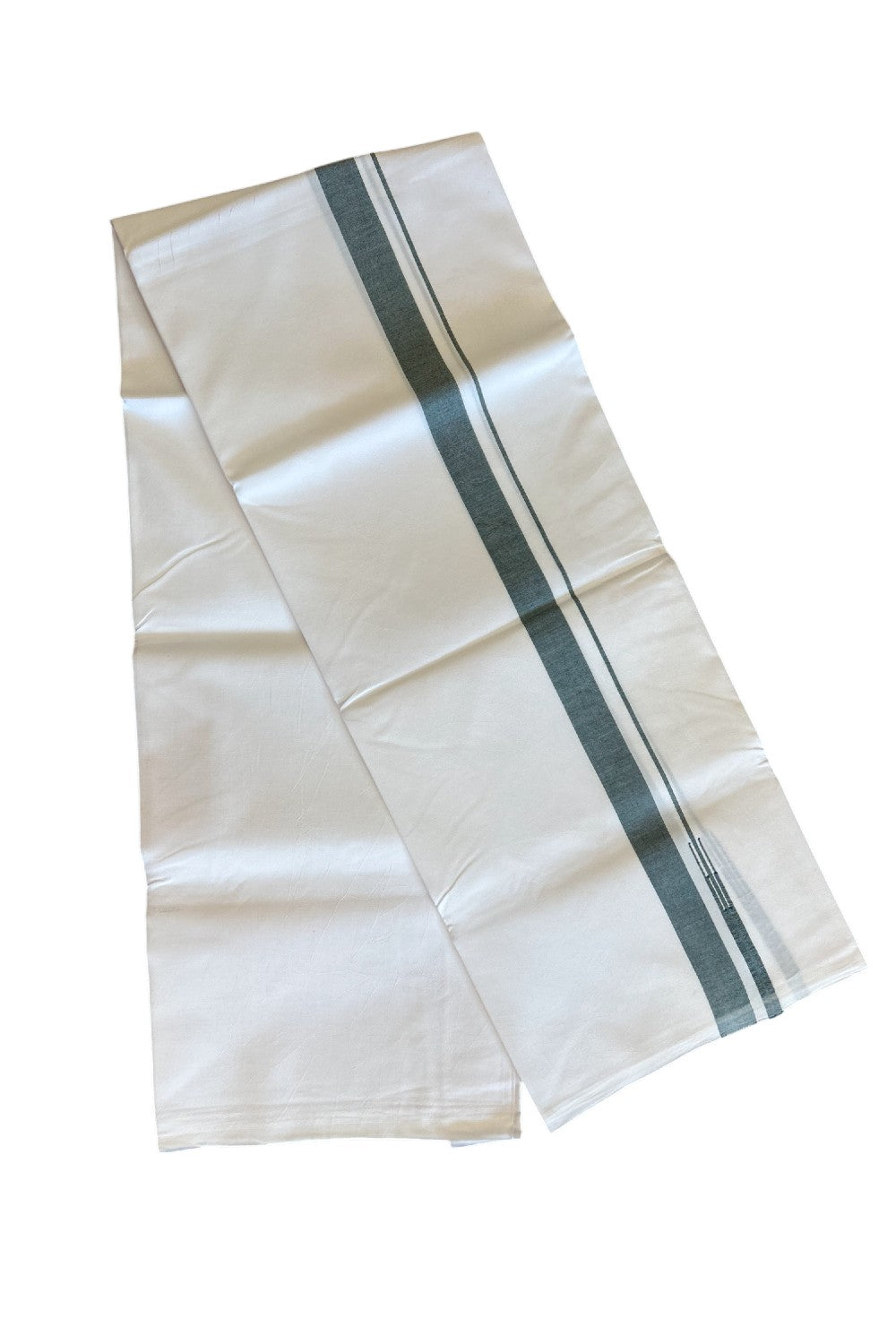 25% DISCOUNT!! KaithariKada Balaramapuram 100% Cotton PURE WHITE Single Mundu/Dhoti-100x100  Puliyilakkara Dark Green Shaded chutty - 20KK5043ASH