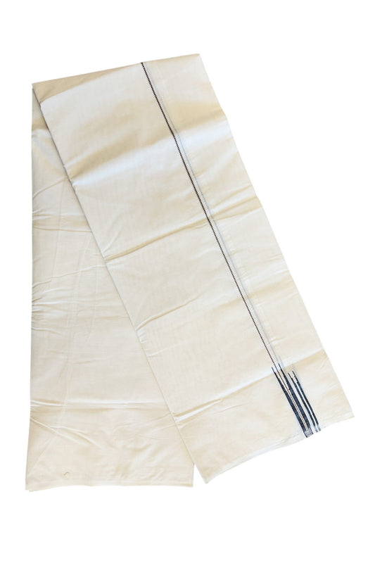 23% Discount !! KaithariKada Balaramapuram 100% Cotton Double Off white - (Unbleached) Mundu/Dhoti-100x100 0.5 inch Puliyilakkara Muthukuri Silver Kasavu & Black Double Chutty Kara - 20KK5045ASH