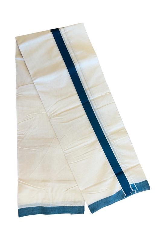 20% Discount KaithariKada Balaramapuram 100% Cotton Double Off white - (Unbleached) - Mundu/Dhoti - 100x80 -  1.75 inch Silver Kasavu & Peacock Green Kara 3.75 mtr - 116