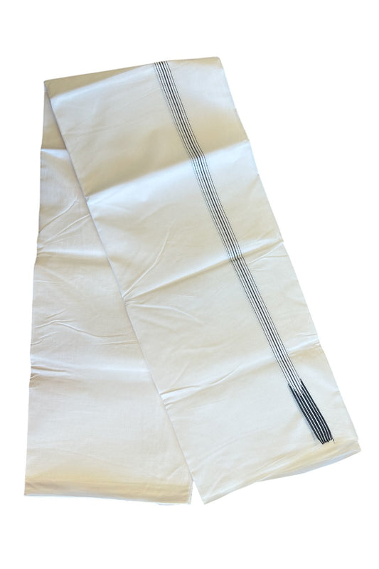 NEW!! 23% Discount!!!  KaithariKada Balaramapuram 100% Cotton PURE WHITE Double Mundu/Dhoti-100x100 2 cm  Puliyilakkara Chutty Black & White- 196