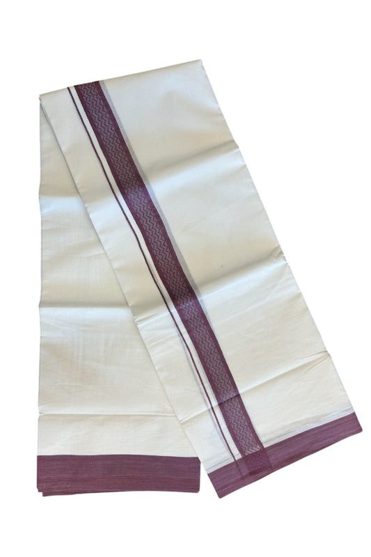 19% Discount!!! KaithariKada Balaramapuram  Double Off white - (Unbleached) Mundu/Dhoti - 80X90 - 2 inch Wine Purple Pattern Kara 3.85 meters - 20KK5058GUN