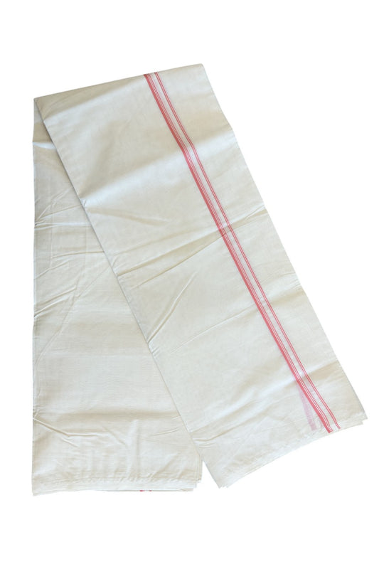 33% DISCOUNT! KaithariKada Balaramapuram 100% Cotton Double Off white - (Unbleached) Mundu/Dhoti-100x100 PEACH 2.cm Thin Kara- 2.