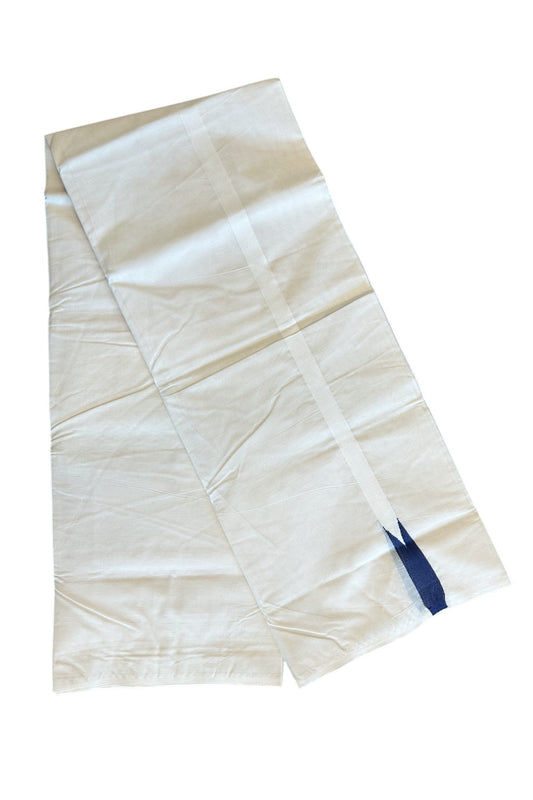 12% DISCOUNT ! KaithariKada 100% Cotton OFF WHITE Double - (Unbleached) Dhoti/Mundu-  2.cm NAVY BLUE Big CHUTTY border-New Collection-3.