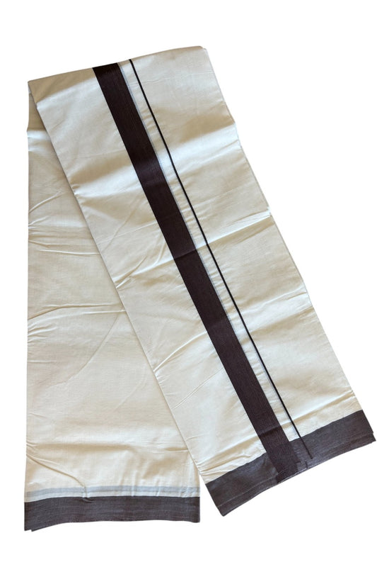 37% DISCOUNT! KaithariKada Balaramapuram 100% Cotton Double Off white - (Unbleached) - Mundu/Dhoti- 100x100 Brown 2 inch Kara - 20KK5063KK