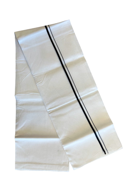 27% DISCOUNT! KaithariKada Balaramapuram 100% Cotton Ultra WHITE Double Mundu/Dhoti - 100x100 1.5cm BLACK Kara - 20KK5067KK