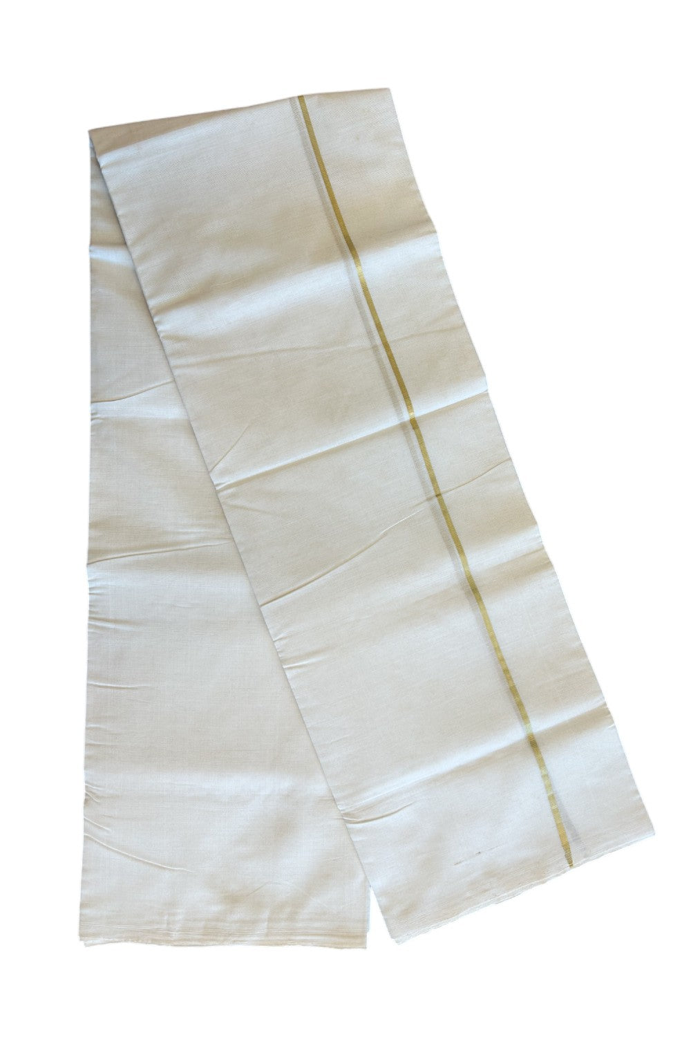 15% DISCOUNT!! KaithariKada HANDLOOM Unakkupaavu Balaramapuram - 100% PURE Cotton OFF White - (Unbleached) Double Mundu/Dothi - GOLD  KASAVU 1.cm Kara- KK46SOM-33.