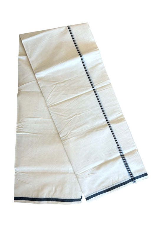 21% DISCOUNT!! KaithariKada Balaramapuram 100% Cotton off white Double - (Unbleached) Mundu/Dhoti-100x100  Puliyilakkara Chutty Black & Silver Kasavu Kara - 18KK401VIN