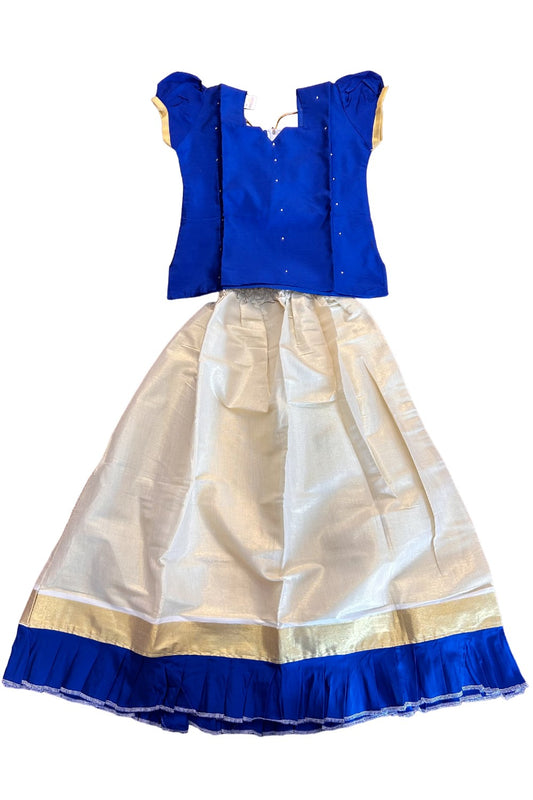 Midukki-Traditional South Indian Kids Pattu Pavada- Blue top tissue skirt with frill bottom- Age 10 - KK10MID0020