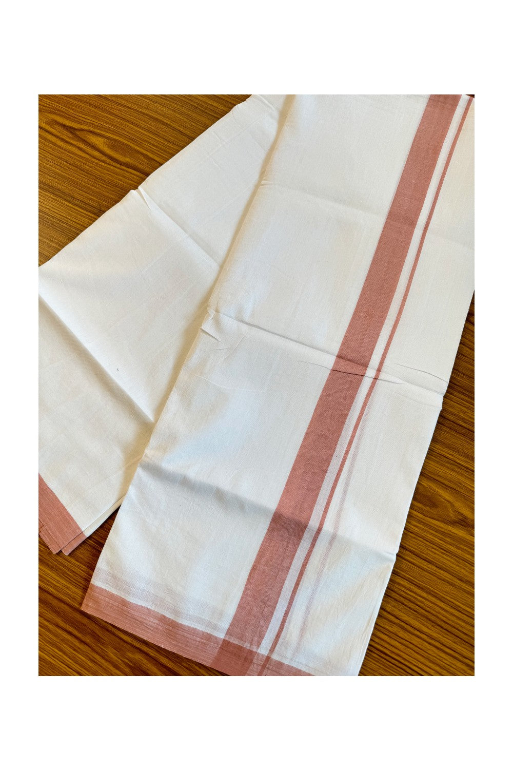 24% Discount! KaithariKada Balaramapuram Handloom 100% Millpaav Cotton Double Mundu/Dhoti Pure white - 100x100 Orange peach Mulloth Border - 20KK404RAM