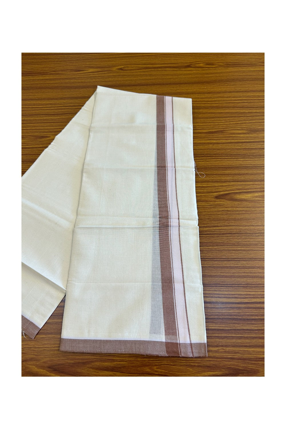 10% DISCOUNT! KaithariKada Balaramapuram 100% Cotton Double Off white Mundu/Dhoti-100X100- 1.75  inch Brown Kara- 20KK500KK