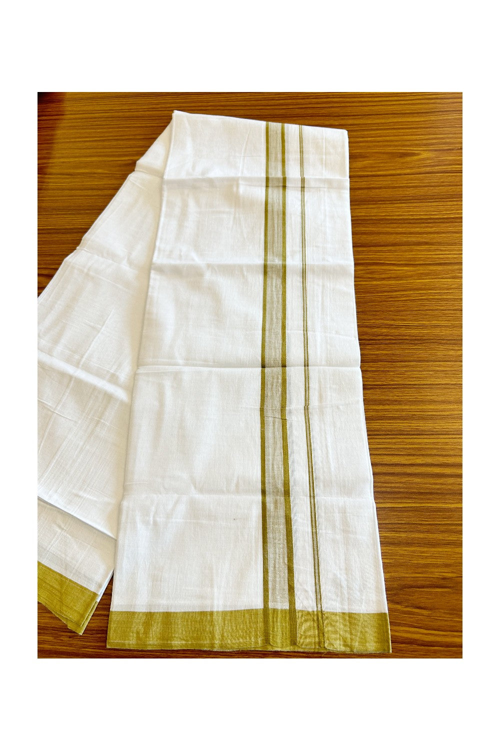 8% Discount ! Kaitharikada Balaramapuram 100% Cotton PURE WHITE SINGLE Mundu/Dothi- 2 inch Sand Brown Kara -20KK5032GAN