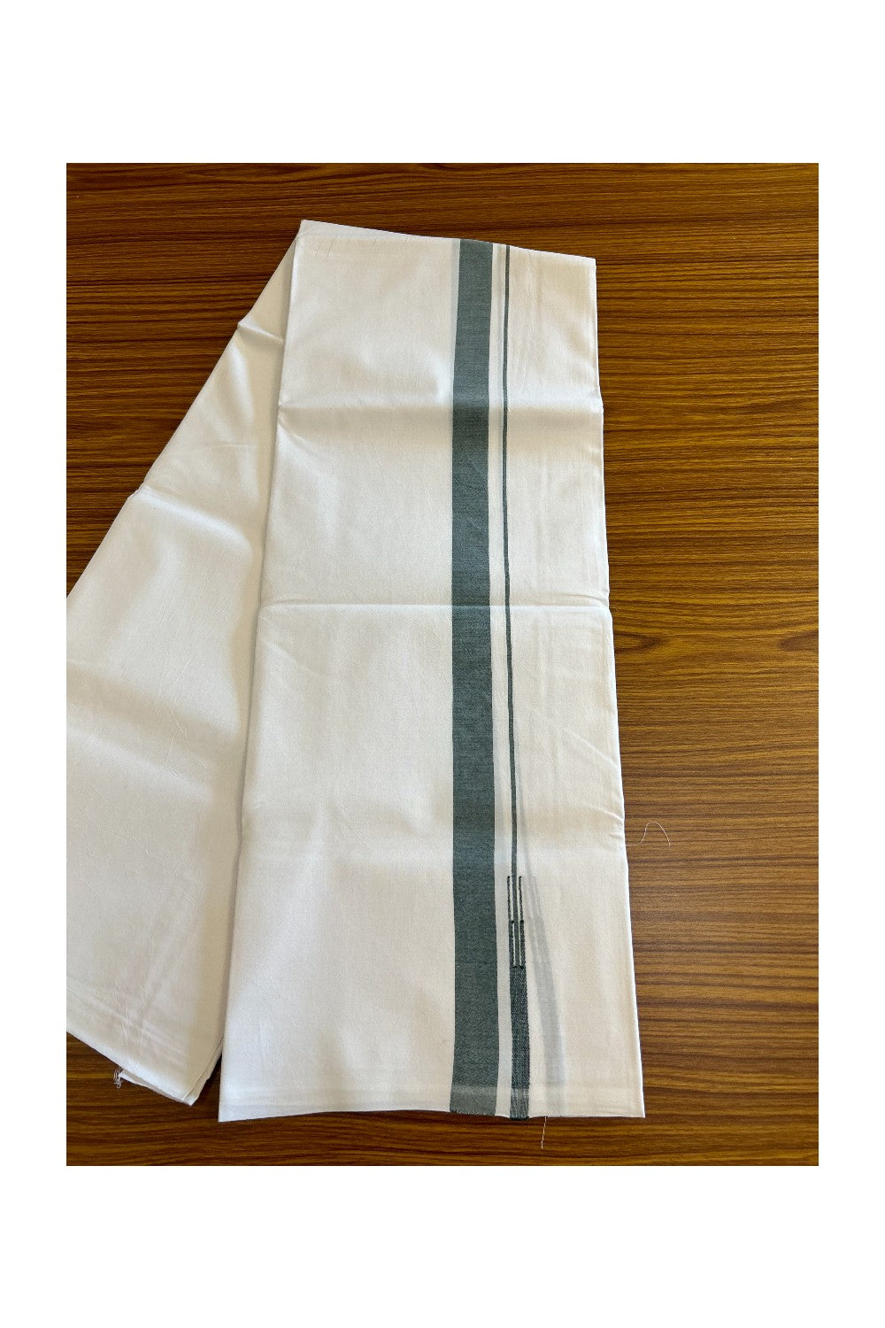 25% DISCOUNT!! KaithariKada Balaramapuram 100% Cotton PURE WHITE Single Mundu/Dhoti-100x100  Puliyilakkara Dark Green Shaded chutty - 20KK5043ASH