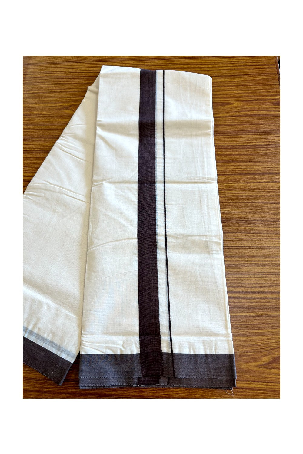 37% DISCOUNT! KaithariKada Balaramapuram 100% Cotton Double Off white - (Unbleached) - Mundu/Dhoti- 100x100 Brown 2 inch Kara - 20KK5063KK