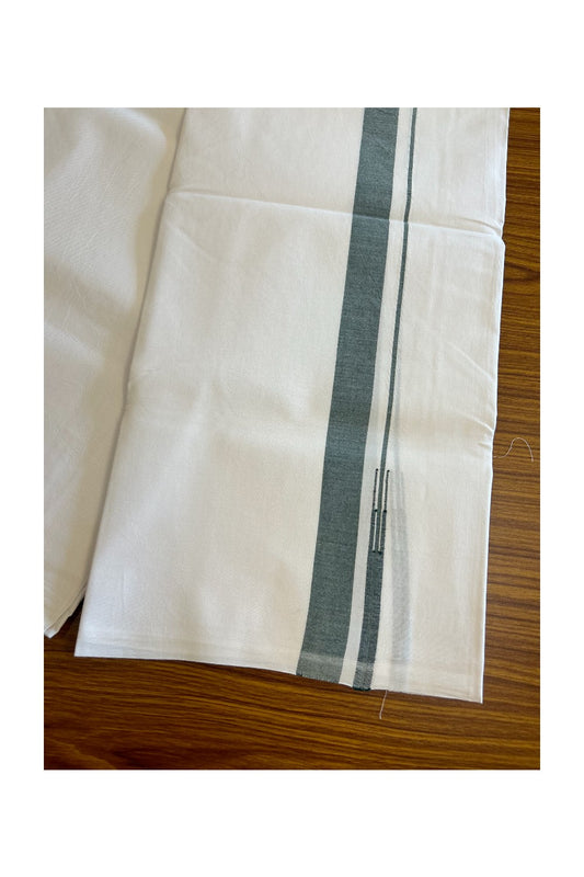 25% DISCOUNT!! KaithariKada Balaramapuram 100% Cotton PURE WHITE Single Mundu/Dhoti-100x100  Puliyilakkara Dark Green Shaded chutty - 20KK5043ASH