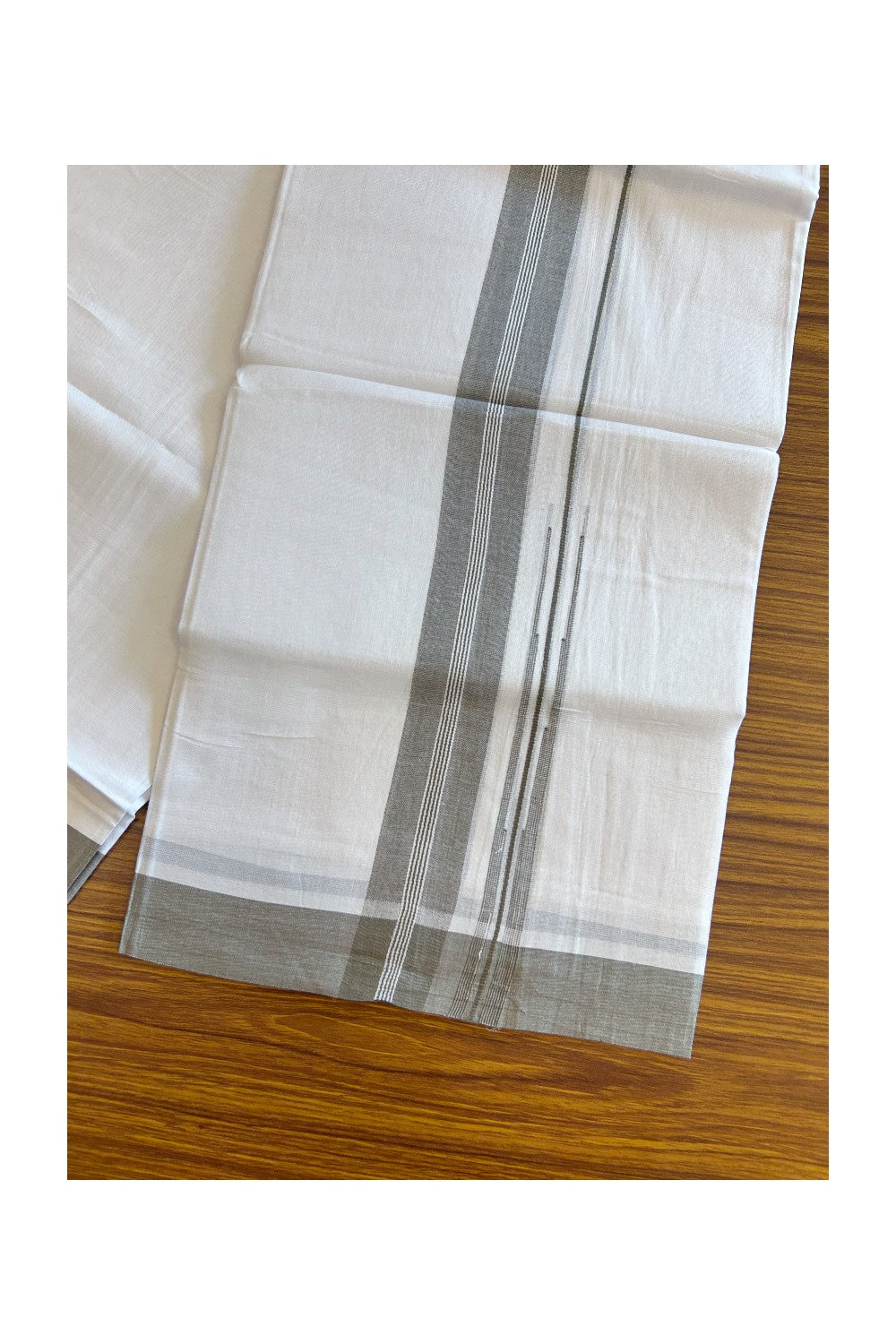 25% DISCOUNT!!! KaithariKada Balaramapuram 100% Cotton Double PURE white Mundu/Dhoti -80X80 - 1.25 Inch Dark Sage green & White Centre stripes Chutty kara - 20KK5108GAN