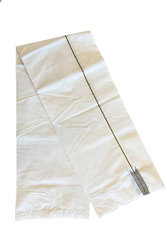 21% Discount! KaithariKada Balaramapuram 100% Cotton Off White - (Unbleached) - Double Mundu/Dhoti-100x100 2 cm Chutty Black & Golden Kasavu Kara - 67