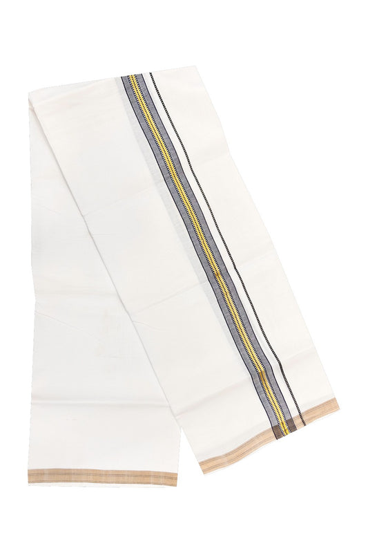 20% OFFER! KaithariKada 100% Cotton Balaramapuram HANDLOOM Single  PURE WHITE Mundu/Dhoti - 1.75 inch Black  Kasavu Kara & Stripes Design - 21KAI.