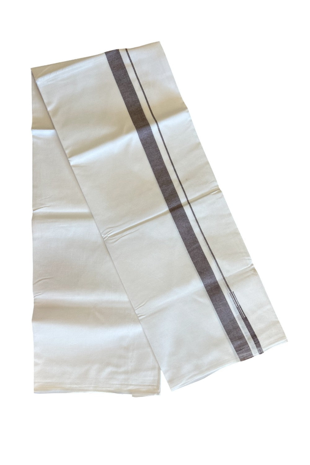 25% DISCOUNT!! KaithariKada Balaramapuram 100% Cotton PURE WHITE Single Mundu/Dhoti-100x100  Puliyilakkara Brown Shaded chutty - 21KK5043ASH