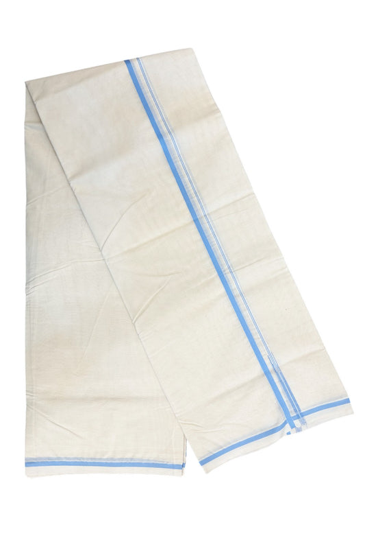 28% DISCOUNT!! KaithariKada Balaramapuram 100% Cotton Off White - (Unbleached) - Double Mundu/Dhoti-100x100 1.cm  Sky Blue Chutty Kara - 78