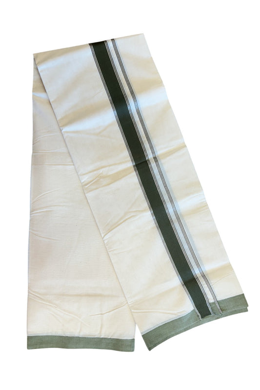 20%Discount KaithariKada Balaramapuram 100% Cotton Double Off white - (Unbleached) - Mundu/Dhoti-100x80 - 2 inch Silver Kasavu & Dark Green Kara 3.75 mtr - 111