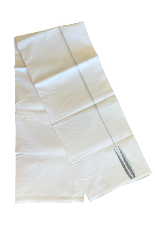 NEW!! 19% Discount!! KaithariKada Balaramapuram 100% Cotton PURE WHITE Double Mundu/Dhoti-100x100 0.75 inch  Puliyilakkara Chutty Silver Kasavu & Sage Green Kara- Onam Collection-181