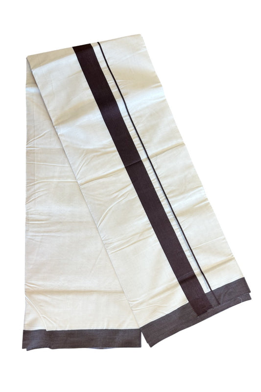 10% Discount KaithariKada Balaramapuram 100% Cotton Double Off white - (Unbleached) - Mundu/Dhoti- 100x100 - 2.25 inch Chocolate Brown Kara - 8