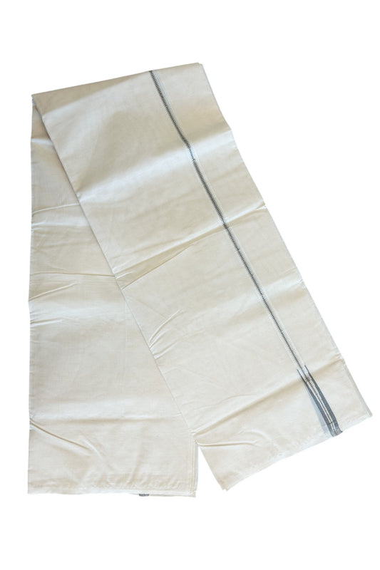 23% DISCOUNT! KaithariKada Balaramapuram 100% Cotton Double Off white - (Unbleached) Mundu/Dhoti-100x100 Chutty Puliyilakkara Muthukuri Silver Kasavu & GRAY  1 cm  Kara-6.