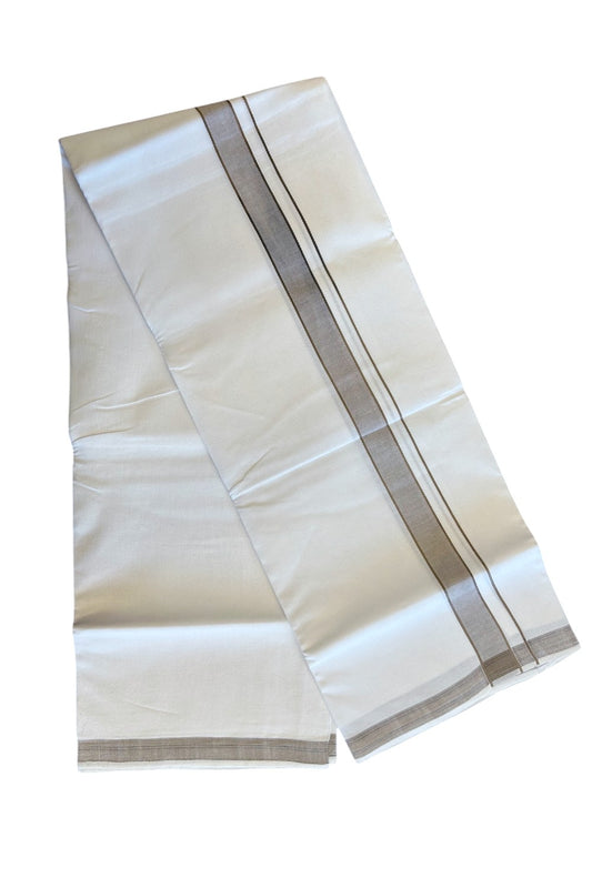 15% KaithariKada 100% PURE Cotton Balaramapuram HANDLOOM Pure white Single Mundu/Dhoti - 1.75 inch Brown Shaded Kara - 21KK5067KK