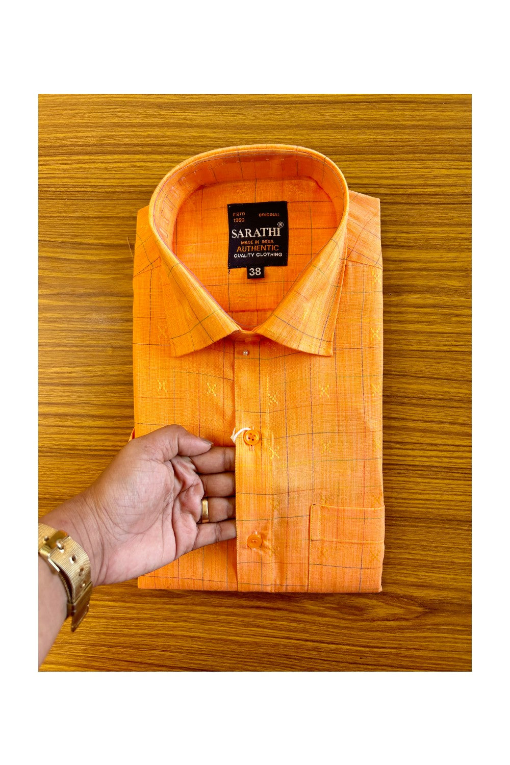 NEW !! Kaitharikada- 100% Pure Cotton Orange  Sarathi Authentic Quality Clothing HALF Sleeve Shirt.- 21KK444SAR